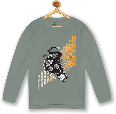 KiddoPanti Boys Graphic Print Cotton Blend Regular T Shirt(Grey, Pack of 1)