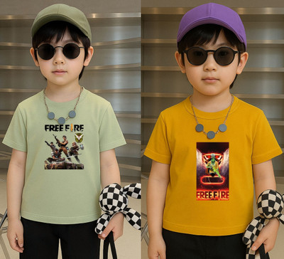 Lecowar Boys Graphic Print Polyester Regular T Shirt(Green, Yellow, Pack of 1)