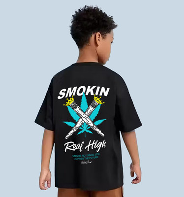 HIPHOPTRENDZ Boys Solid Cotton Blend Oversized T Shirt(Black, Pack of 1)