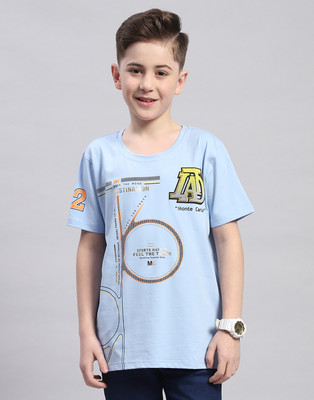 MONTE CARLO Boys Printed Cotton Blend Regular T Shirt(Blue, Pack of 1)