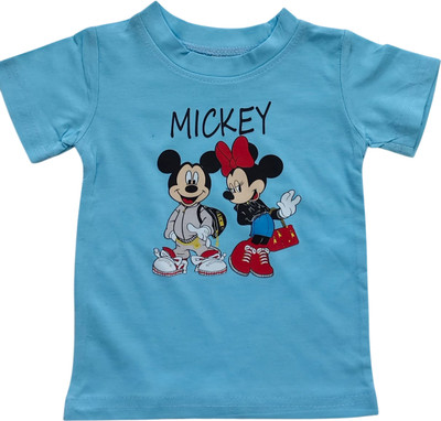 Karthik Enterprises Baby Boys & Baby Girls Printed Cotton Blend Regular T Shirt(Light Blue, Pack of 1)