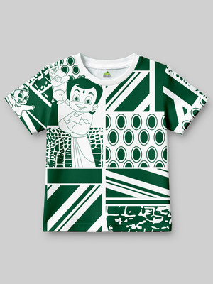 CHHOTA BHEEM Boys Cartoon Cotton Blend Regular T Shirt(White, Green, Pack of 1)