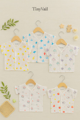TinyVail Baby Boys & Baby Girls Printed Pure Cotton Regular T Shirt(White, Pack of 5)