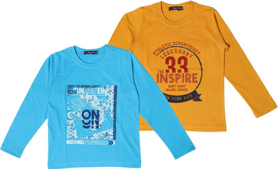 NeuVin Boys & Girls Printed Cotton Blend Regular T Shirt(Multicolor, Pack of 2)