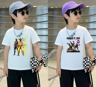 Lecowar Boys Graphic Print Polyester Regular T Shirt(White, Pack of 1)