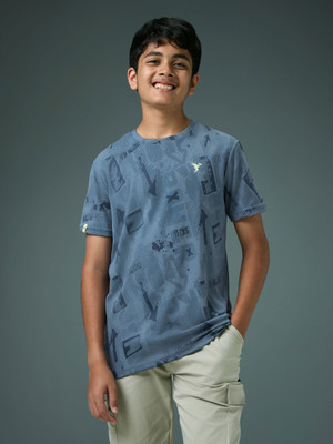 TECHNOSPORT Boys Self Design Polyester Slim T Shirt(Blue, Pack of 1)