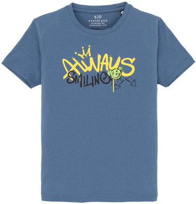 Status Quo Boys Solid Cotton Blend Regular T Shirt(Blue, Pack of 1)