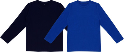 UNFLD Boys Solid Pure Cotton Regular T Shirt(Blue, Pack of 2)