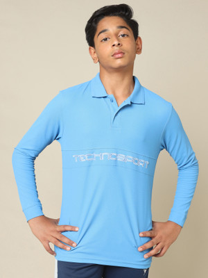 TECHNOSPORT Boys Solid Polyester Slim T Shirt(Light Blue, Pack of 1)