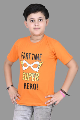 TADEO CREATION Boys Printed Cotton Blend Oversized T Shirt(Orange, Pack of 1)