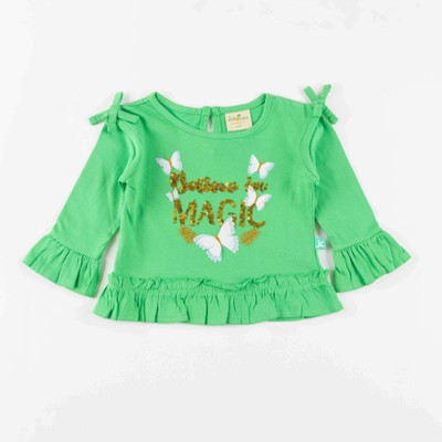 JusCubs Baby Girls Embroidered Cotton Blend Regular T Shirt(Green, Pack of 1)