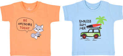 Toddylon Boys & Girls Graphic Print Pure Cotton Regular T Shirt(Multicolor, Pack of 2)