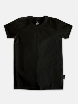 KiddoPanti Boys Solid Pure Cotton T Shirt(Black, Pack of 1)