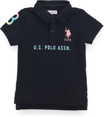 U.S. POLO ASSN. Boys Printed Pure Cotton Regular T Shirt(Blue, Pack of 1)