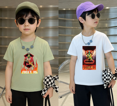 Lecowar Boys Printed, Graphic Print Polyester Regular T Shirt(Green, White, Pack of 2)