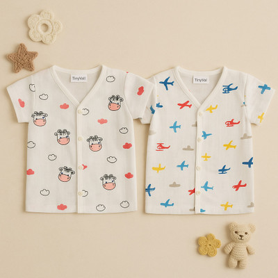 TinyVail Baby Boys & Baby Girls Printed Pure Cotton Regular T Shirt(White, Pack of 2)