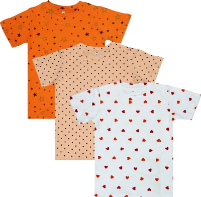 DIAZ Boys & Girls Printed Pure Cotton T Shirt(Multicolor, Pack of 3)