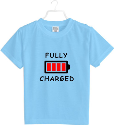 CHOMBOOKA Boys & Girls Typography, Printed Polyester Oversized T Shirt(Light Blue, Pack of 1)