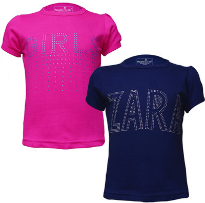 Just Live Fashionn Girls Printed Pure Cotton Regular T Shirt(Dark Blue, Pack of 2)