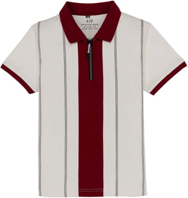 Status Quo Boys Self Design Cotton Blend Regular T Shirt(White, Pack of 1)
