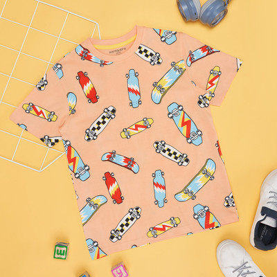 Pantaloons Junior Boys Solid Pure Cotton Regular T Shirt(Pink, Pack of 1)