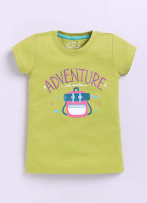 Parrot Crow Girls Printed Pure Cotton Regular T Shirt(Multicolor, Pack of 1)