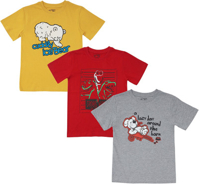 Texman Boys Printed Pure Cotton Regular T Shirt(Multicolor, Pack of 3)