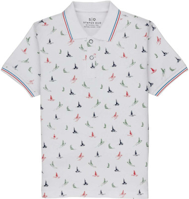 Status Quo Boys Printed Cotton Blend Regular T Shirt(White, Pack of 1)