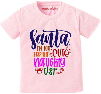 Babywish Boys & Girls Printed Pure Cotton Regular T Shirt(Pink, Pack of 1)