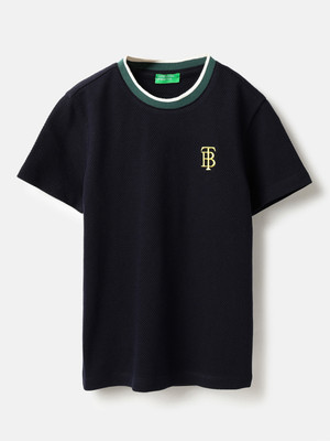 United Colors of Benetton Baby Boys Self Design Pure Cotton Regular T Shirt(Blue, Pack of 1)