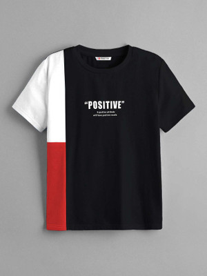 Dagcros Boys Typography Pure Cotton Regular T Shirt(Black, Pack of 1)