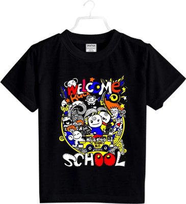 MH FASHION TRENDS Boys & Girls Graphic Print Polyester Oversized T Shirt(Black, Pack of 1)