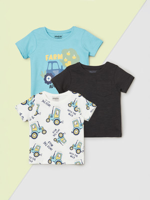 MAX Baby Boys Solid, Printed Pure Cotton Regular T Shirt(Multicolor, Pack of 3)