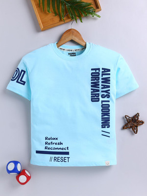 Happy Faces Boys Solid Pure Cotton Regular T Shirt(Blue, Pack of 1)