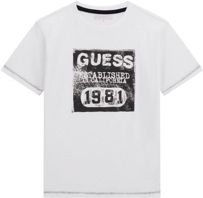 GUESS Boys Typography Pure Cotton Regular T Shirt(White, Pack of 1)