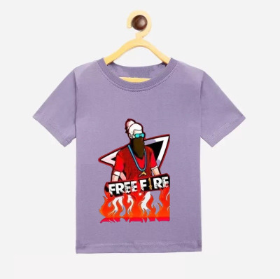 rino Boys Typography, Printed Polyester Regular T Shirt(Purple, Pack of 1)