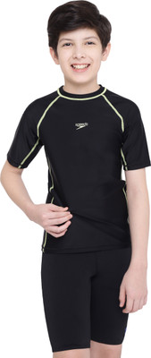 SPEEDO Boys Solid Polyester Regular T Shirt(Black, Pack of 1)