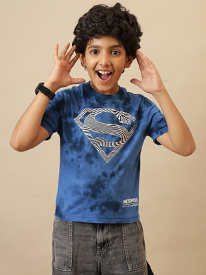 kidsville Boys Printed Pure Cotton Regular T Shirt(Blue, Pack of 1)