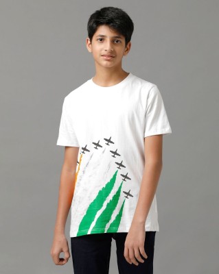 Under Fourteen Only Boys & Girls Printed Pure Cotton T Shirt(White, Pack of 1)
