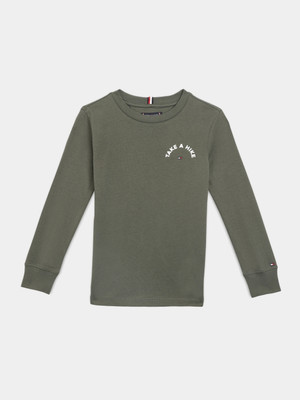 TOMMY HILFIGER Boys Solid Pure Cotton Regular T Shirt(Green, Pack of 1)