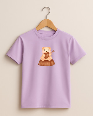 Kidaroo Boys & Girls Graphic Print Pure Cotton Regular T Shirt(Purple, Pack of 1)