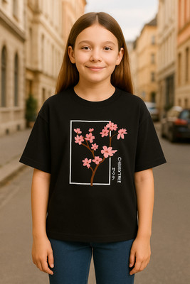 FASTCRY Girls Graphic Print Cotton Blend Oversized T Shirt(Black, Pack of 1)