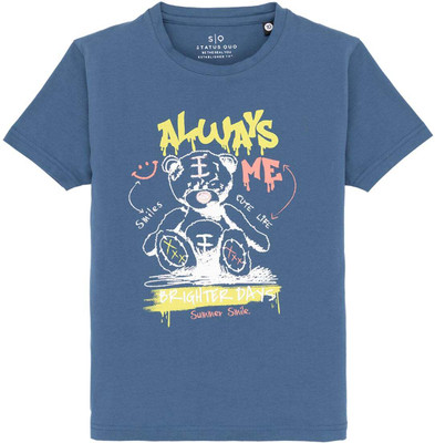 Status Quo Boys Printed Cotton Blend Regular T Shirt(Blue, Pack of 1)