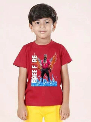 The Hunsun Boys Graphic Print Polyester Regular T Shirt(Red, Pack of 1)