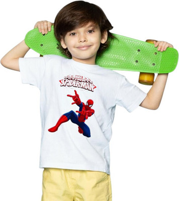 Attirea Boys & Girls Printed Pure Cotton Regular T Shirt(White, Pack of 1)