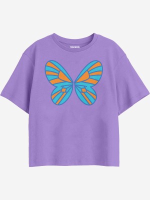 BONKIDS Girls Printed Pure Cotton T Shirt(Purple, Pack of 1)
