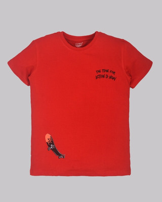 YOUMAA FAB Boys Printed Pure Cotton Regular T Shirt(Red, Pack of 1)