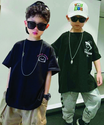 NICK AND JONES Boys & Girls Printed Pure Cotton Oversized T Shirt(Multicolor, Pack of 2)