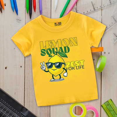 OM TRADER Baby Boys & Baby Girls Printed Cotton Blend Regular T Shirt(Yellow, Pack of 1)