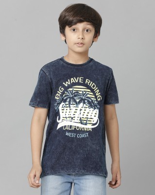 Under Fourteen Only Boys Typography, Graphic Print Pure Cotton Regular T Shirt(Dark Blue, Pack of 1)